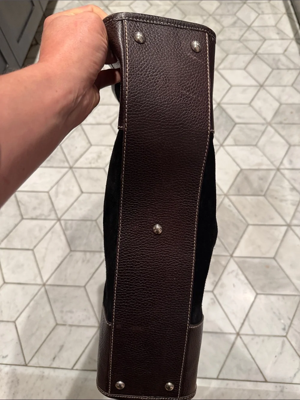 Gucci Brown and Burgundy Suede Shield Tote Bag
